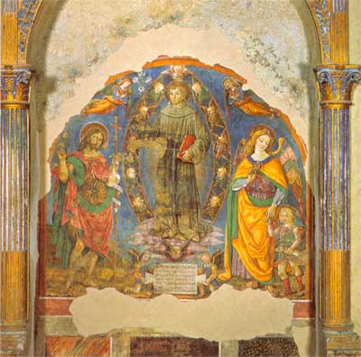 bartolomeo caporali Sant'Antonio di Padova tra quattro angeli, San Giovanni Battista, l'Arcangelo Raffaele e Tobiolo montone in