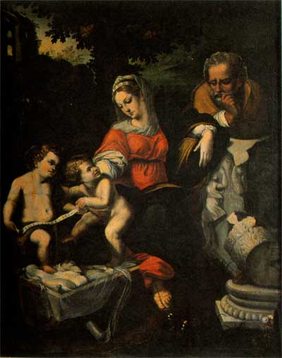 pittore XVII Sacra famiglia con San Giovannino montone in